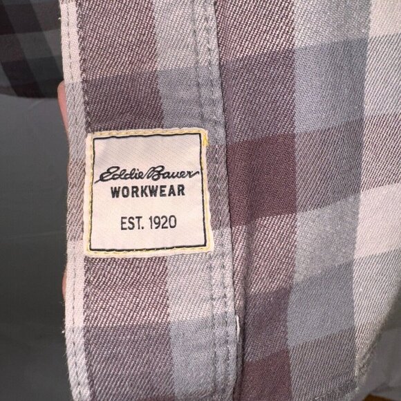 Eddie Bauer Workwear Shirt Mens Large Foreman Fit Brown Gray Plaid - Picture 5 of 9